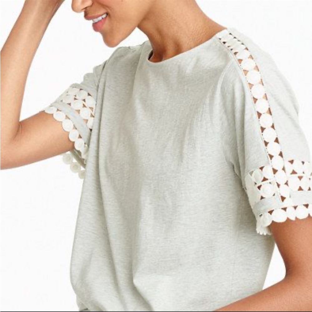 JCREW Soft Gray T-Shirt with Lace Detail on Sleeves - size Medium